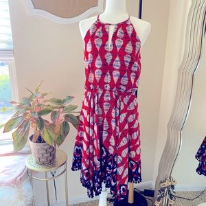 Maggy London Petite Halter Keyhole Red/Navy Dress